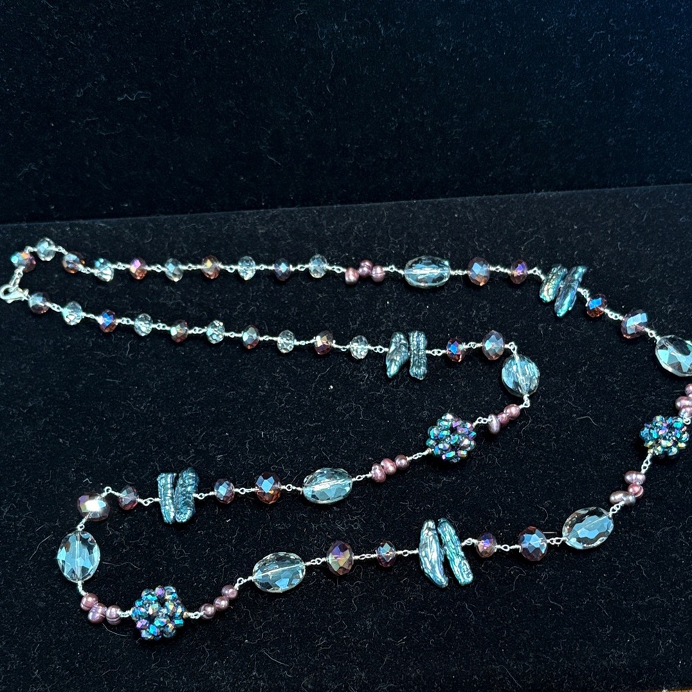 Chic Beaded Necklace with Blue and Pink Accents